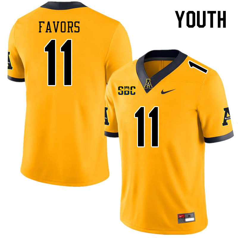 Youth #11 Jordan Favors Appalachian State Mountaineers College Football Jerseys Stitched Sale-Gold